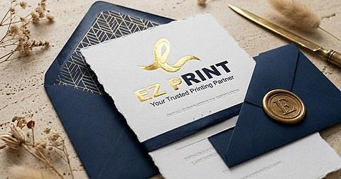 Illustrative invitation cards with decorative borders and paper finishes.