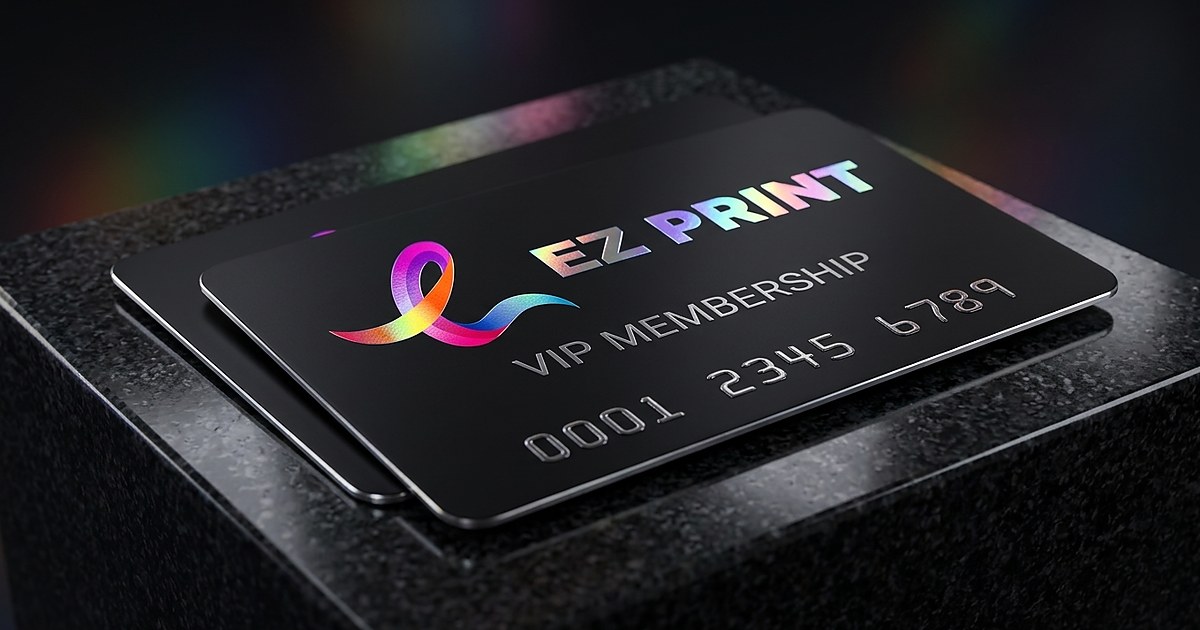 Illustrative stack of white business cards with a simple EZ Print design.