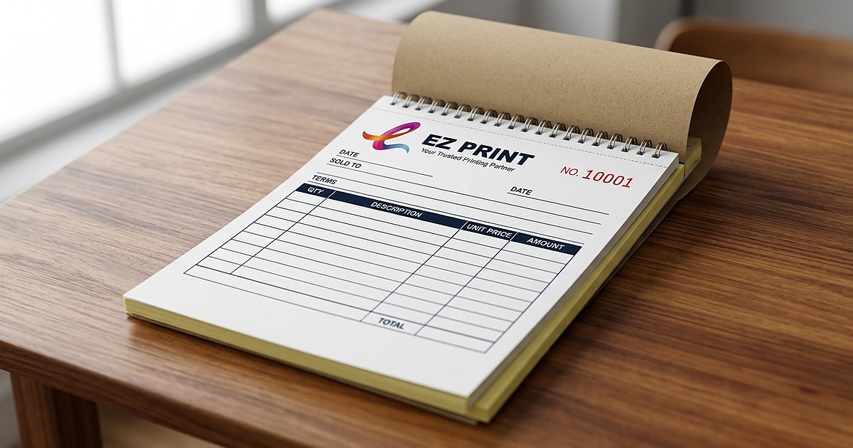 Illustrative layered duplicate and triplicate invoice forms.