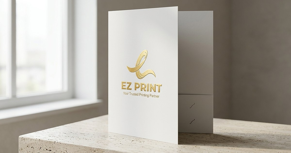 A fanned-out paper stock swatch book comparing paper weights and finishes.