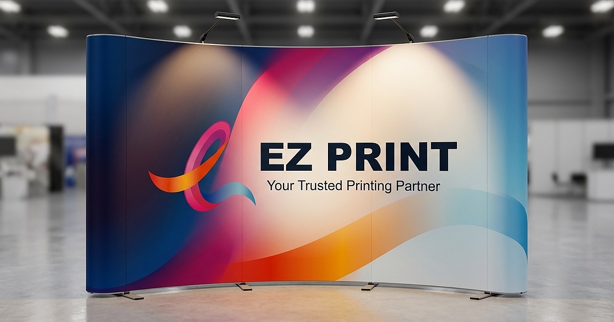 Illustrative pair of roll-up banner stands with printed display panels.