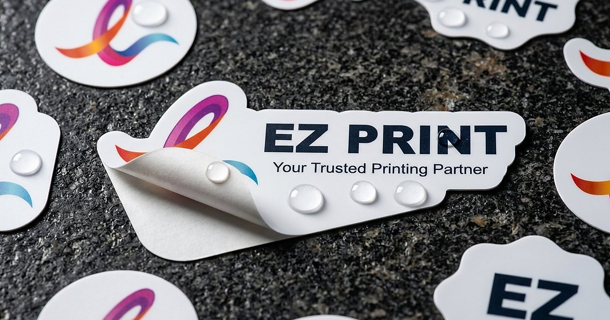 Illustration of two rolls of blank white and cream label stock on a navy surface.