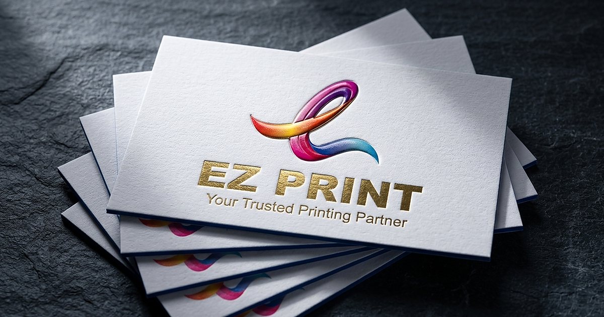 Illustrative stack of white business cards with a simple EZ Print design.