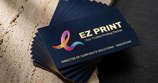 Printed sample of 310gsm matte laminated corporate name cards in brushed brass holder.