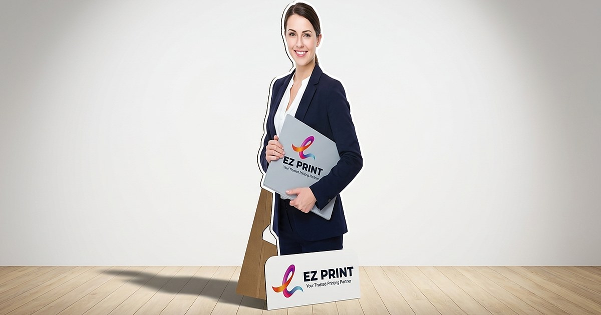 Illustration of a blank freestanding display board on a metal stand.