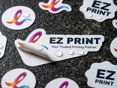 Waterproof die-cut vinyl stickers and decals with authentic water droplets and peeled adhesive backing.