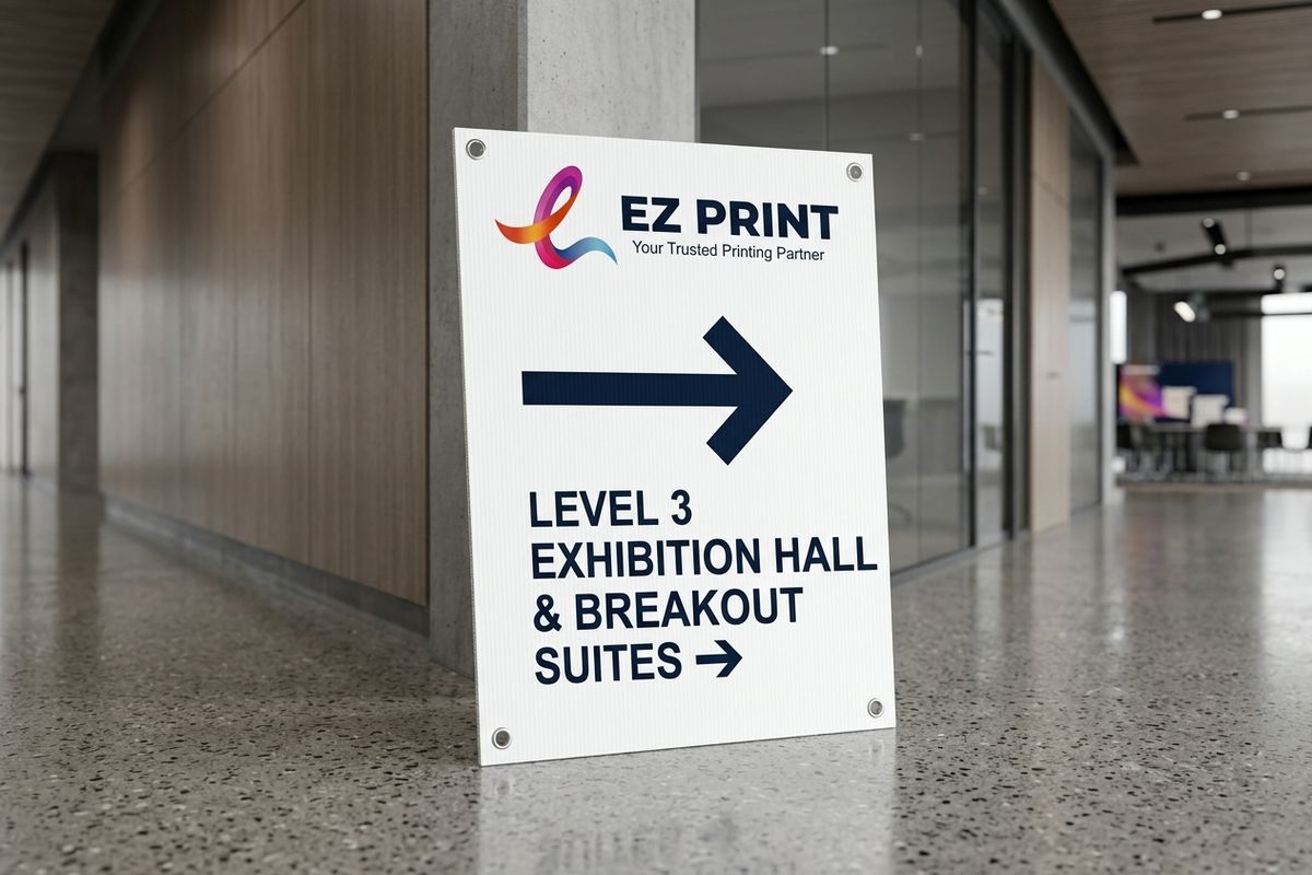 5mm Fluted Corflute Directional Signage Board with Metal Eyelets and High-Visibility Arrow