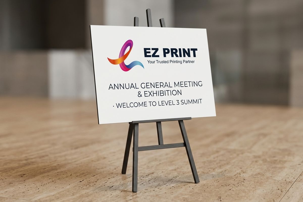 Laminated 5mm Foam Board Easel Welcome Sign Mounted on Wooden Tripod Stand