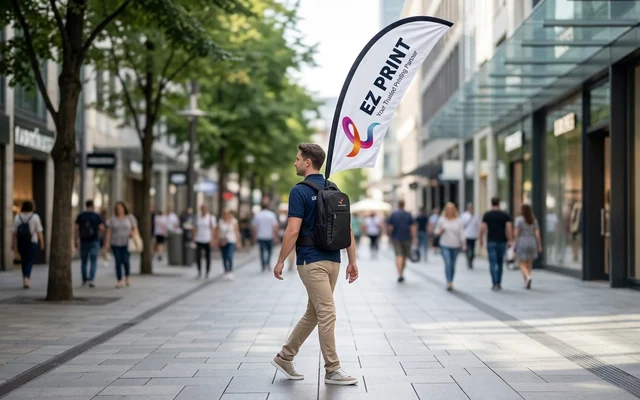 Wearable backpack banners for mobile outdoor event promotions, with the EZ Print logo.