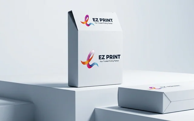 Custom product tuck-end packaging boxes in folding carton stock, with the EZ Print logo.
