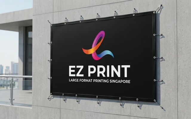 Weather-resistant PVC banners with reinforced hem and eyelets, with the EZ Print logo.