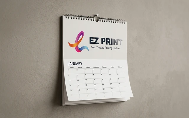 Wall calendars showing monthly layout and date grid, with the EZ Print logo.